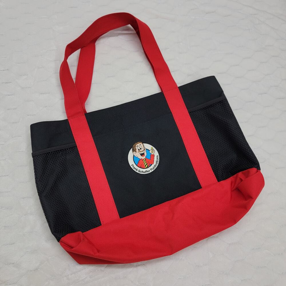 Frank Schaffer Publications Vintage Teacher Tote Bag Black Red Mesh Pockets 90s